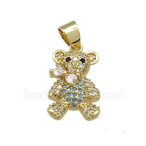 Copper Bear Pendant Pave Zircon Gold Plated