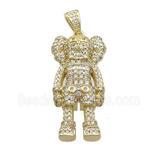 Copper Iced Out Cartoon Doll Pendant Pave Zircon Gold Plated