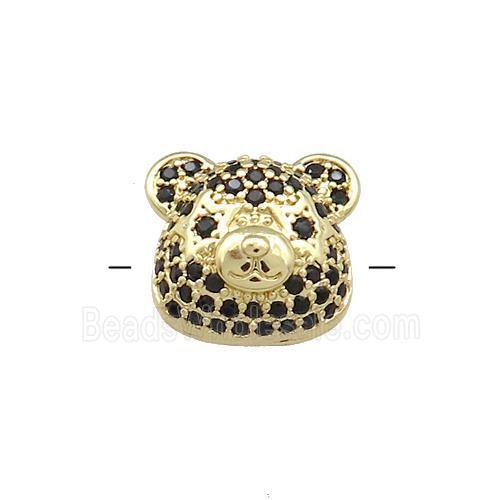 Copper Bear Beads Pave Black Zircon Gold Plated