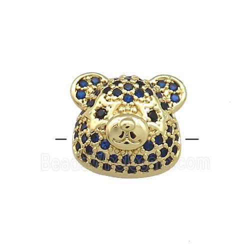 Copper Bear Beads Pave Blue Zircon Gold Plated