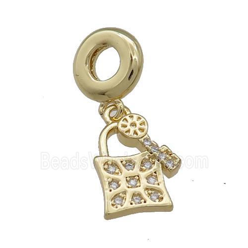 Copper Lock Key Pendant Pave Zircon Gold Plated