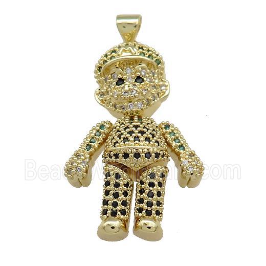 Copper Man Charms Pendant Pave Zircon Gold Plated