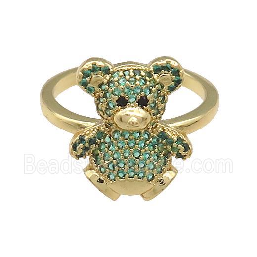 Copper Bear Rings Pave Green Zircon Gold Plated
