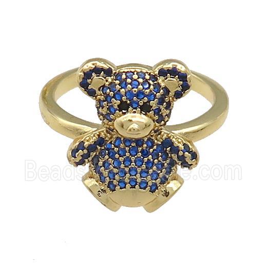 Copper Bear Rings Pave Blue Zircon Gold Plated