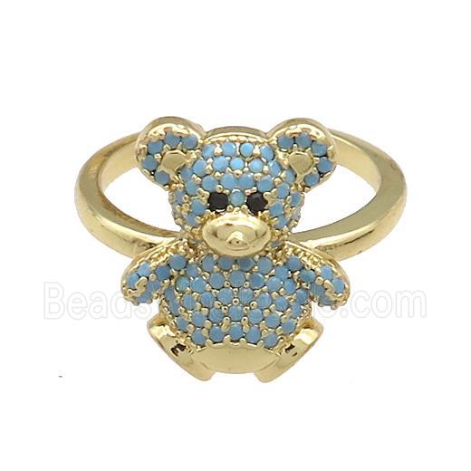 Copper Bear Rings Pave Turq Zircon Gold Plated