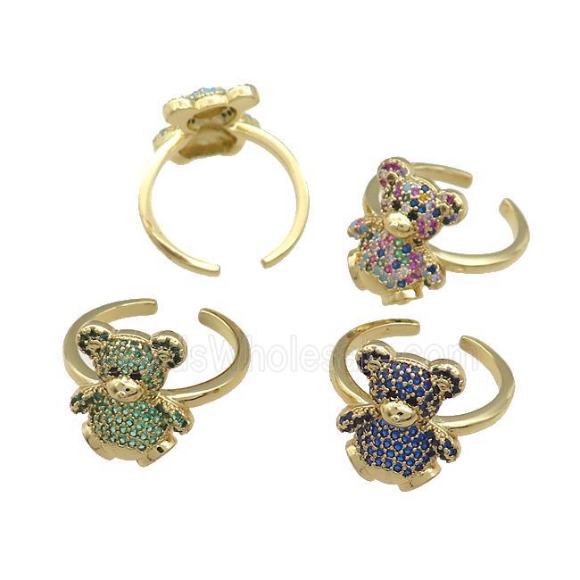 Copper Bear Rings Pave Zircon Gold Plated Mixed