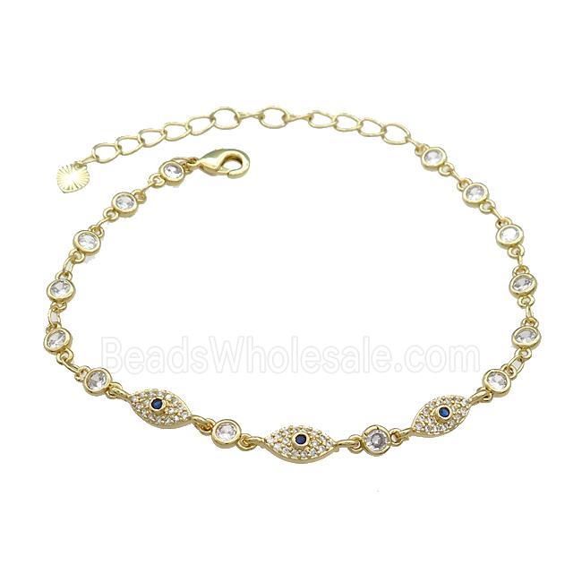 Copper Bracelets Pave Zircon Eye Gold Plated
