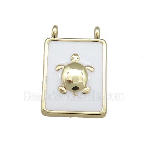 Copper Rectangle Pendant White Enamel Tortoise 2loops Gold Plated
