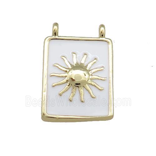 Copper Rectangle Pendant White Enamel Sun 2loops Gold Plated