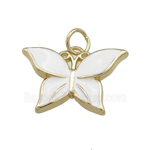 Copper Butterfly Pendant White Enamel Gold Plated