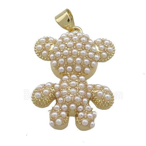 Copper Bear Pendant Pave Pearlized Resin Gold Plated