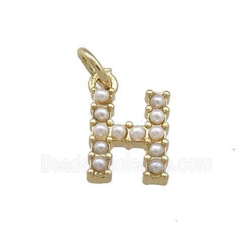 Copper Letter-H Pendant Pave Pearlized Resin Gold Plated