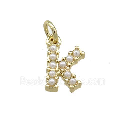Copper Letter-K Pendant Pave Pearlized Resin Gold Plated
