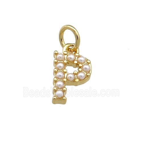 Copper Letter-P Pendant Pave Pearlized Resin Gold Plated