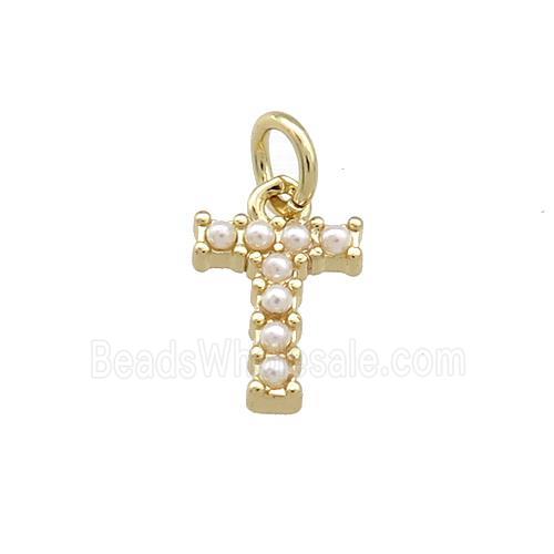Copper Letter-T Pendant Pave Pearlized Resin Gold Plated