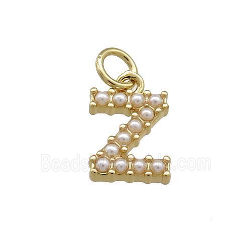 Copper Letter-Z Pendant Pave Pearlized Resin Gold Plated