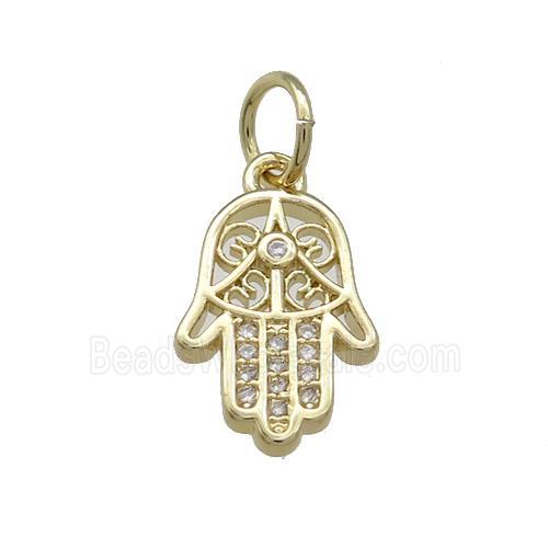 Copper Hamsahand Pendant Pave Zircon Gold Plated