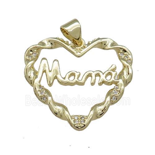 Copper Heart Pendant Pave Zircon Mama Gold Plated