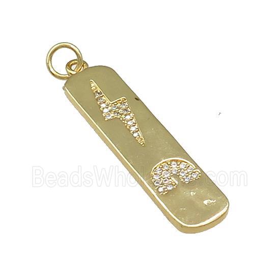 Copper Rectangle Pendant Pave Zircon Lightning Rainbow Gold Plated