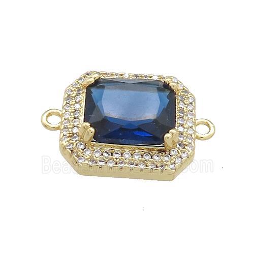 Copper Rectangle Connector Pave Blue Crystal Glass Zircon Gold Plated