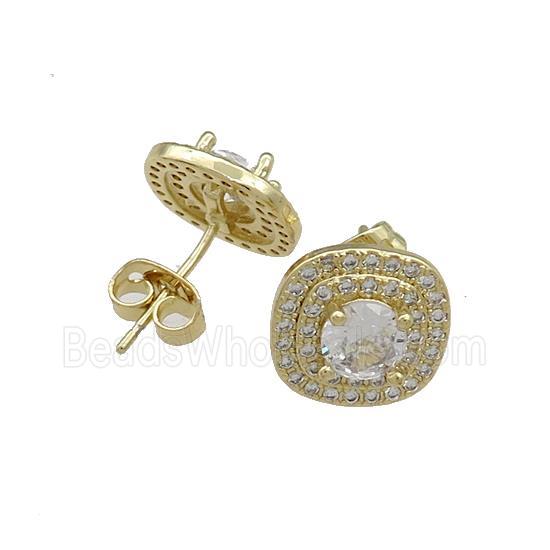 Copper Stud Earrings Pave Zircon Gold Plated