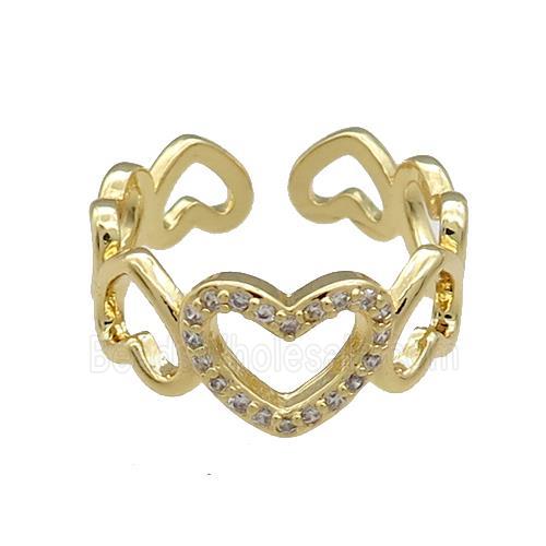 Copper Heart Rings Pave Zircon Gold Plated