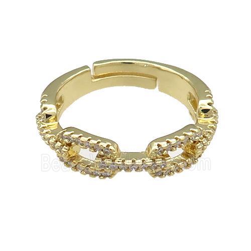 Copper Rings Pave Zircon Adjustable Gold Plated