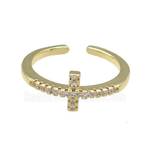Copper Rings Pave Zircon Cross Gold Plated