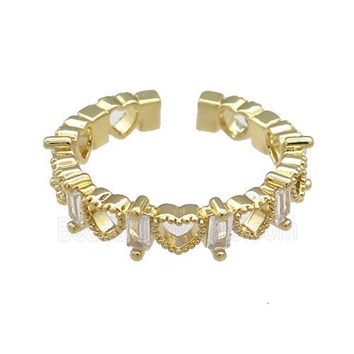 Copper Rings Pave Zircon Heart Gold Plated
