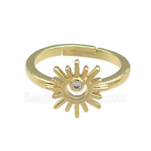 Copper Rings Pave Zircon Sun Adjustable Gold Plated