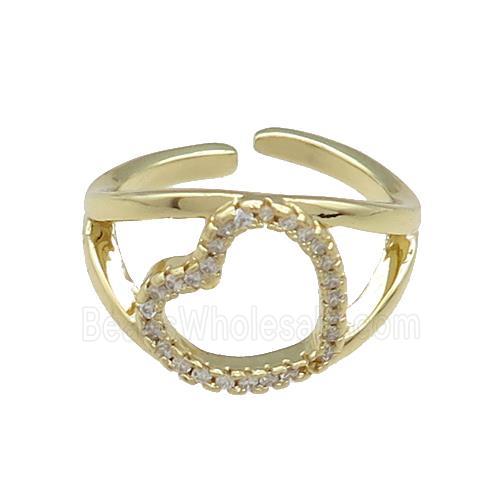 Copper Heart Rings Pave Zircon Gold Plated
