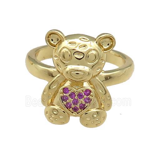 Copper Bear Rings Pave Fuchsia Zircon Gold Plated