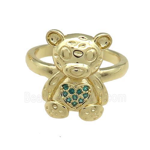 Copper Bear Rings Pave Green Zircon Gold Plated