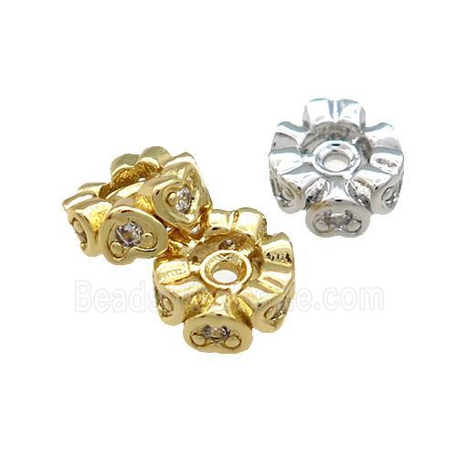 Copper Rondelle Beads Pave Zircon Mixed