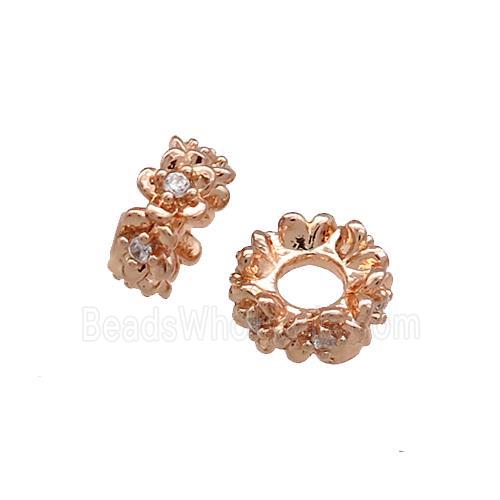 Copper Rondelle Beads Pave Zircon Rose Gold