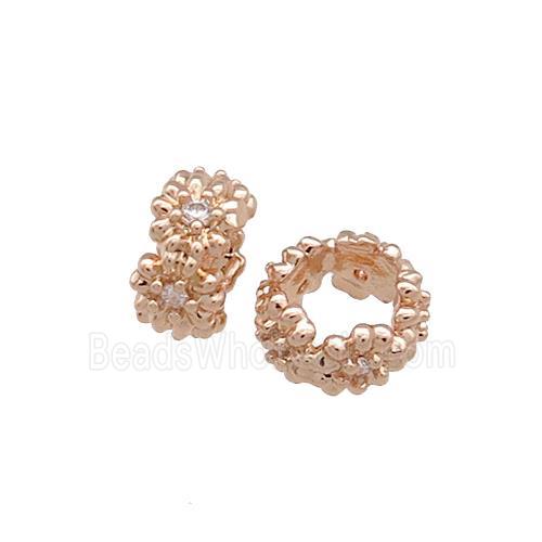 Copper Rondelle Beads Pave Zircon Large Hole Rose Gold