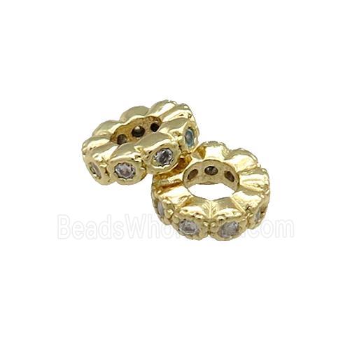 Copper Heishi Beads Pave Zircon Gold Plated