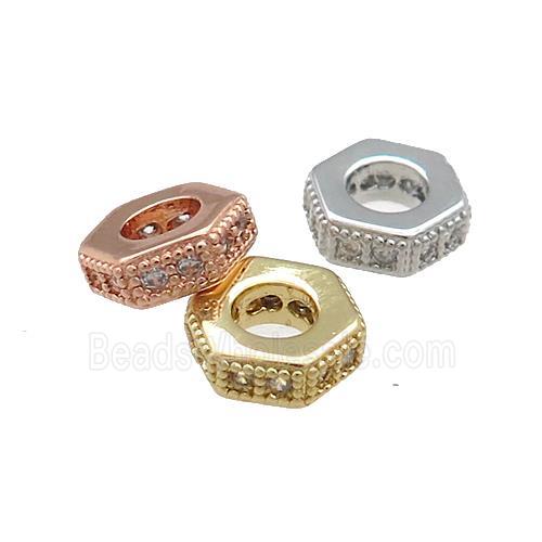 Copper Hexagon Beads Pave Zircon Mixed