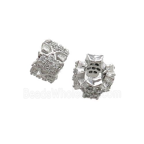 Copper Rondelle Beads Pave Zircon Platinum Plated
