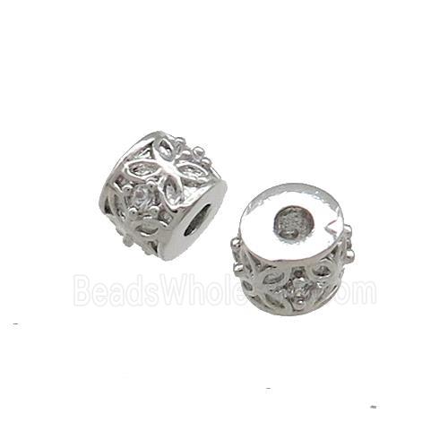 Copper Tube Beads Pave Zircon Platinum Plated