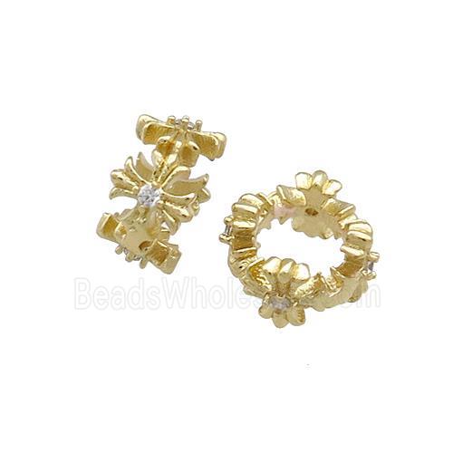 Copper Rondelle Beads Pave Zircon Large Hole Gold Plated