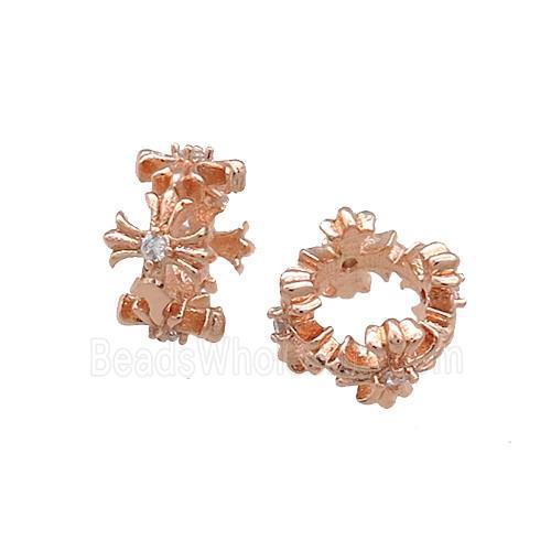 Copper Rondelle Beads Pave Zircon Large Hole Rose Gold