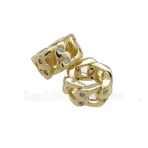 Copper Rondelle Beads Pave Zircon Large Hole Gold Plated