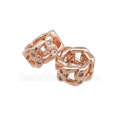 Copper Rondelle Beads Pave Zircon Large Hole Rose Gold