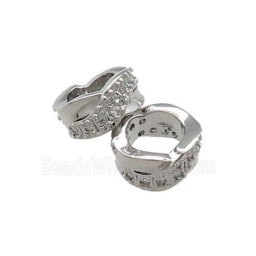 Copper Rondelle Beads Pave Zircon Large Hole Platinum Plated