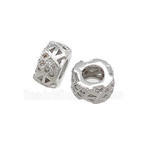Copper Rondelle Beads Pave Zircon Large Hole Platinum Plated