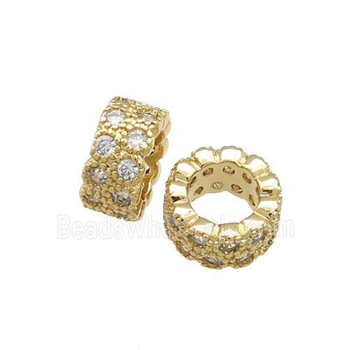 Copper Rondelle Beads Pave Zircon Large Hole Gold Plated