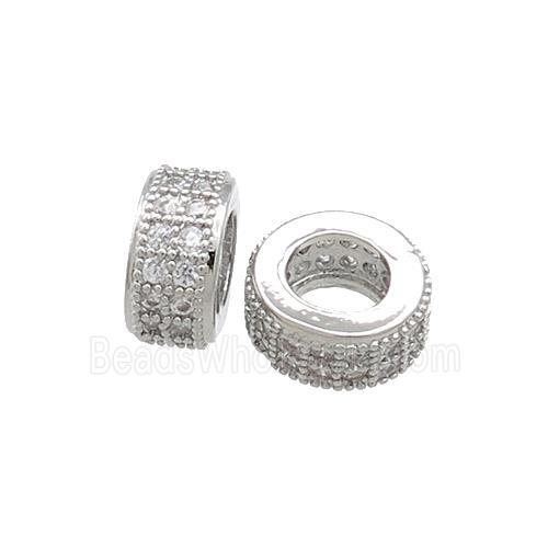 Copper Heishi Beads Pave Zircon Large Hole Platinum Plated