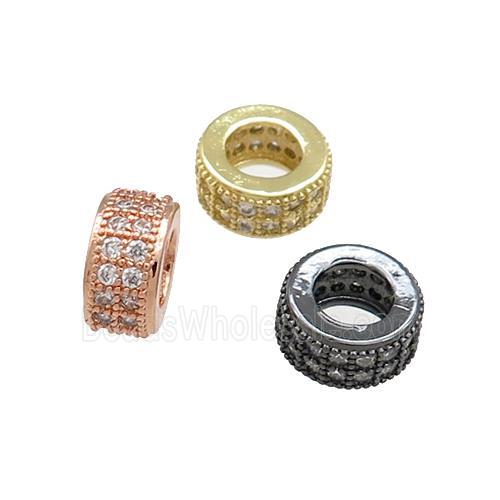 Copper Heishi Beads Pave Zircon Large Hole Rondelle Mixed