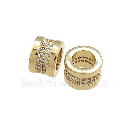 Copper Tube Beads Pave Zircon Large Hole Gold Plated